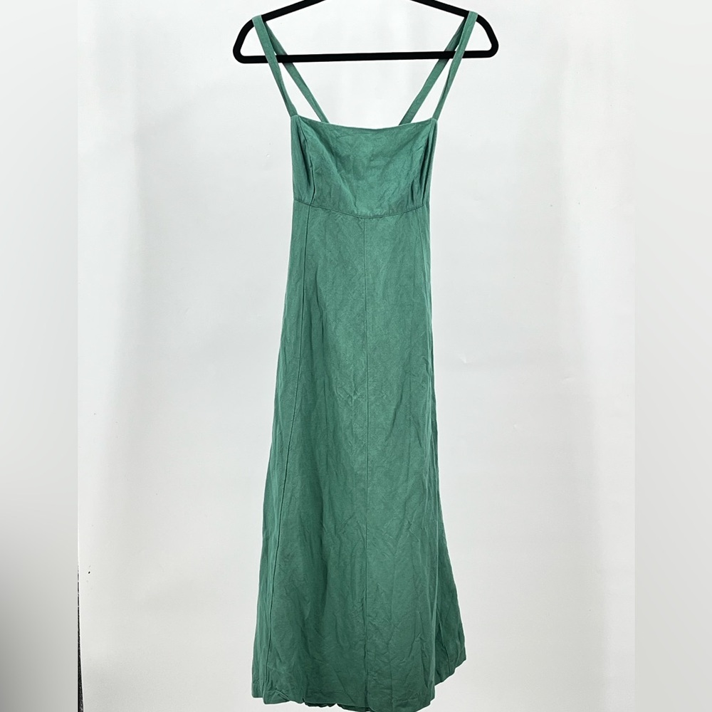 Women's Sage Green Square-Neck Linen Dress - Picture 4 of 5